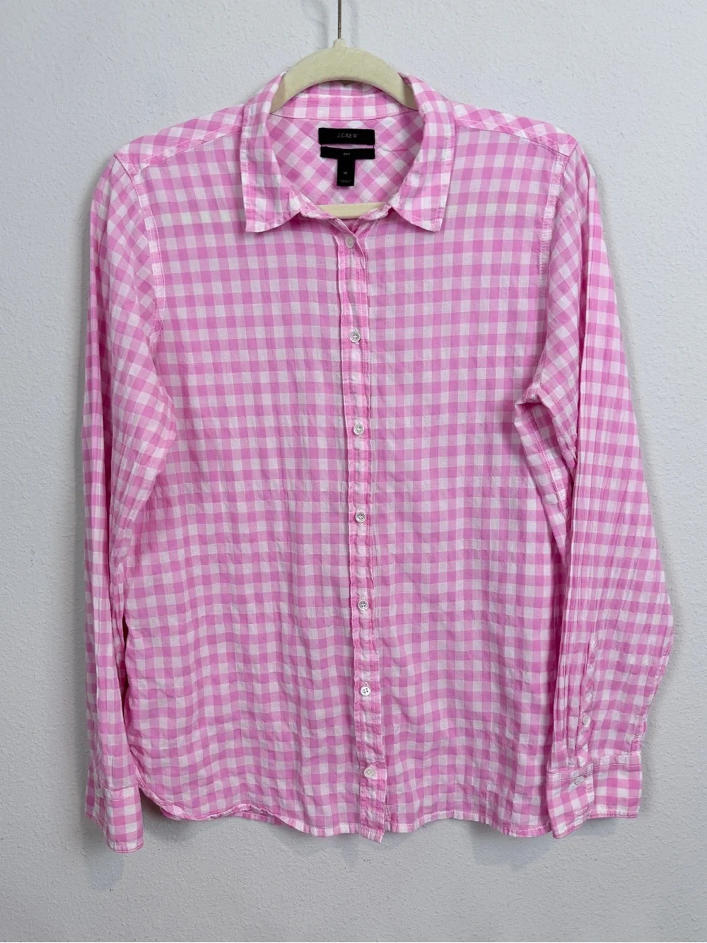 J. Crew Pink Gingham Button-Down Shirt 10